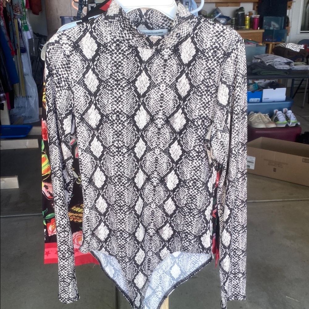 Caution To The Wind Snakeskin Bodysuit - Black and White